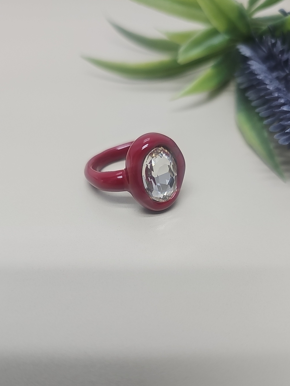 Joy Pop Zicornia colorful enamel cocktail rings. Red